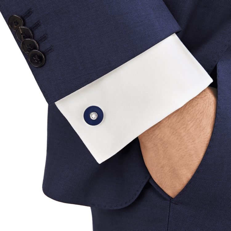 Boutons de manchetteMontblancBoutons De Manchette Montblanc Pix Ronds En Acier Inoxydable et Résine Bleu