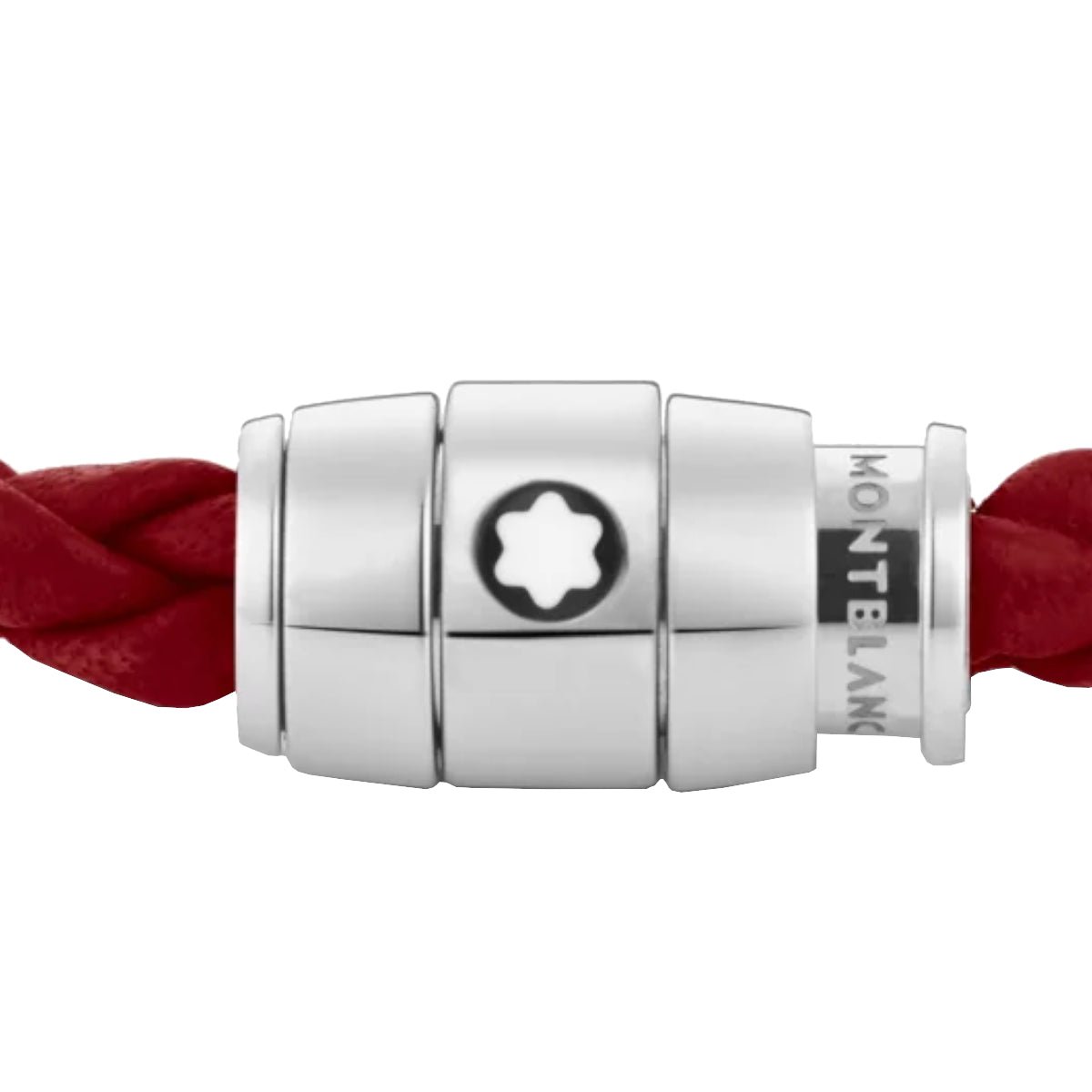 Bracelet hommeMontblancBracelet à 3 anneaux de la collection Montblanc Meisterstück en acier et en cuir rouge de Falun