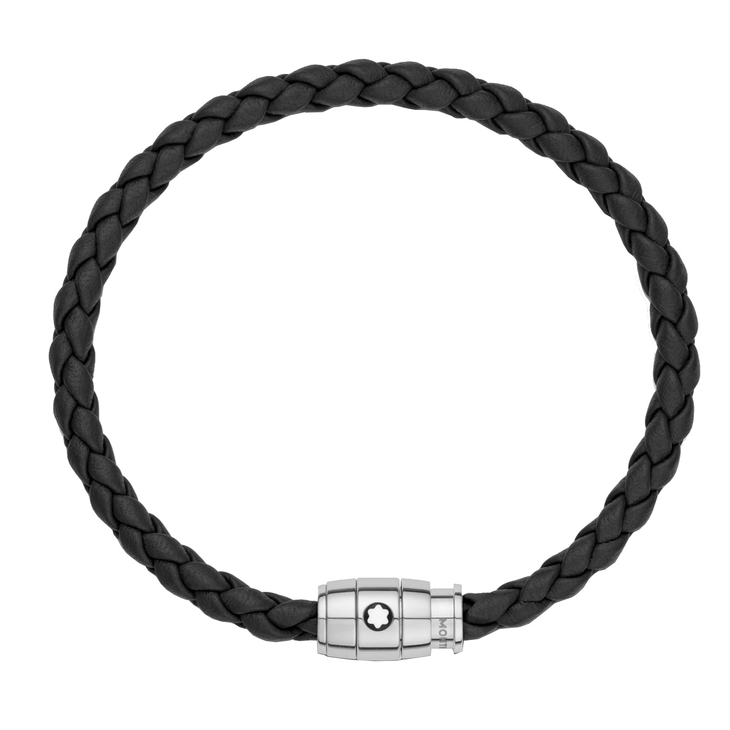 Bracelet hommeMontblancBracelet en acier et cuir noir avec fermeture à 3 anneauxS
