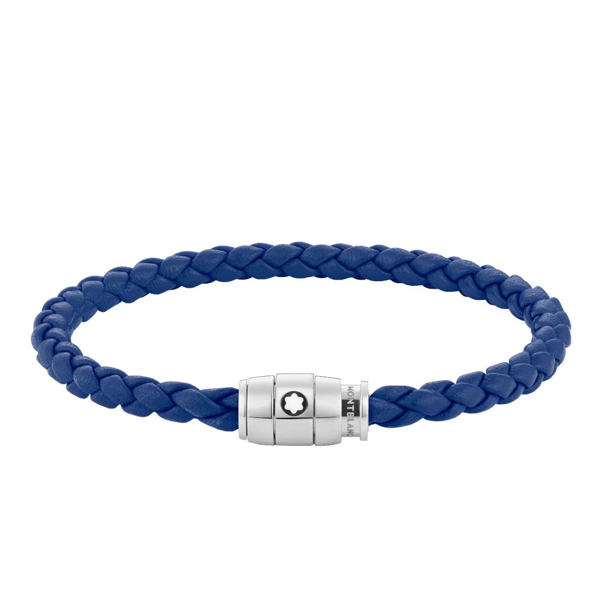 Bracelet hommeMontblancBracelet Montblanc en acier et cuir bleu avec fermeture à 3 anneauxS