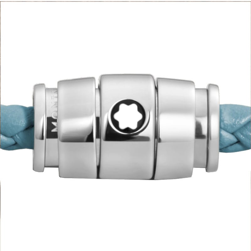 Bracelet hommeMontblancBracelet Montblanc Meisterstück en acier 3 anneaux en cuir bleu cendré