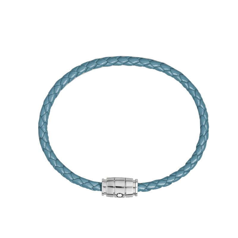 Bracelet hommeMontblancBracelet Montblanc Meisterstück en acier 3 anneaux en cuir bleu cendré