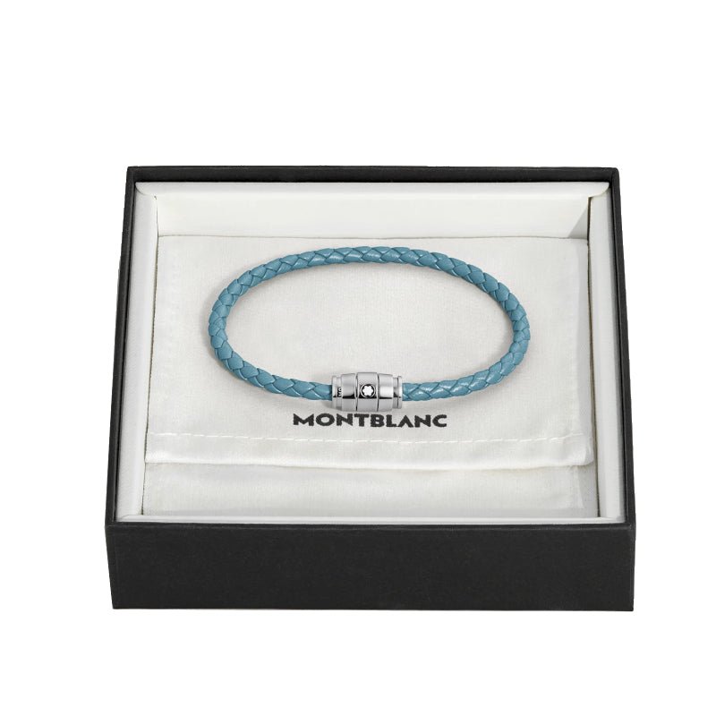 Bracelet hommeMontblancBracelet Montblanc Meisterstück en acier 3 anneaux en cuir bleu cendré