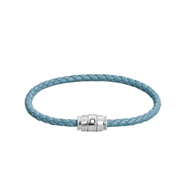 Bracelet hommeMontblancBracelet Montblanc Meisterstück en acier 3 anneaux en cuir bleu cendré