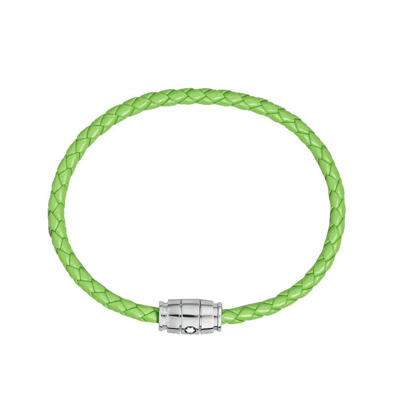 Bracelet hommeMontblancBracelet Montblanc Meisterstück en acier 3 anneaux en cuir vert citronS
