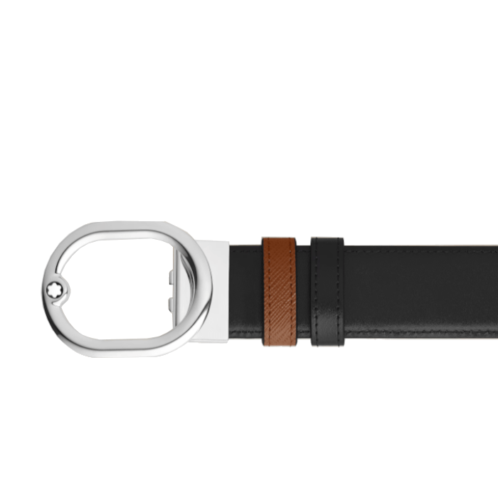 Ceinture hommeMontblancCeinture Montblanc réversible à boucle L’Ovale de 35 mm en cuir fauve/noir
