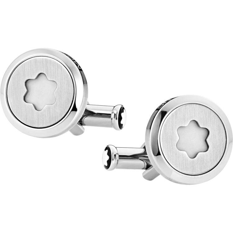 Boutons de manchetteMontblancBoutons de manchette Montblanc Starwalker ronds en acier inoxydable avec emblème Montblanc