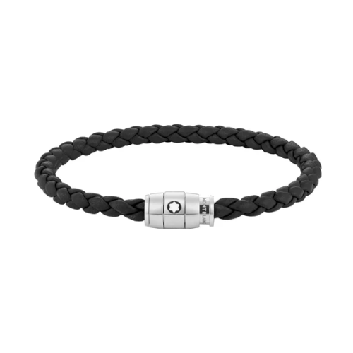 Bracelet hommeMontblancBracelet en acier et cuir noir avec fermeture à 3 anneauxS