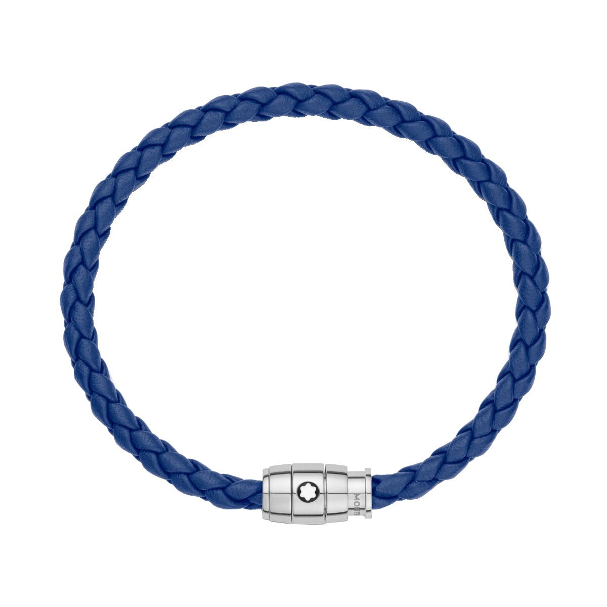 Bracelet hommeMontblancBracelet Montblanc en acier et cuir bleu avec fermeture à 3 anneauxS