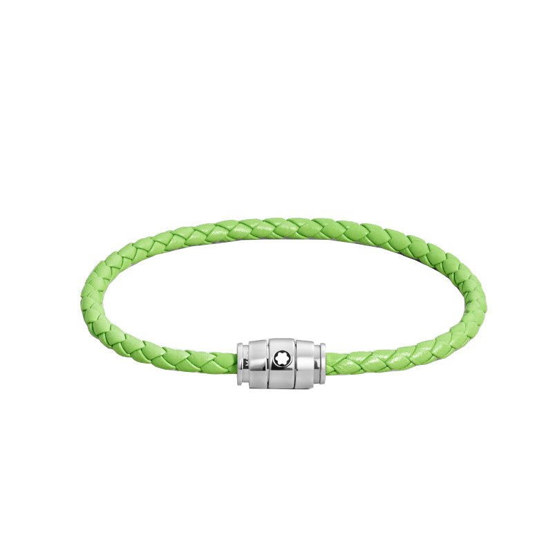 Bracelet hommeMontblancBracelet Montblanc Meisterstück en acier 3 anneaux en cuir vert citronS