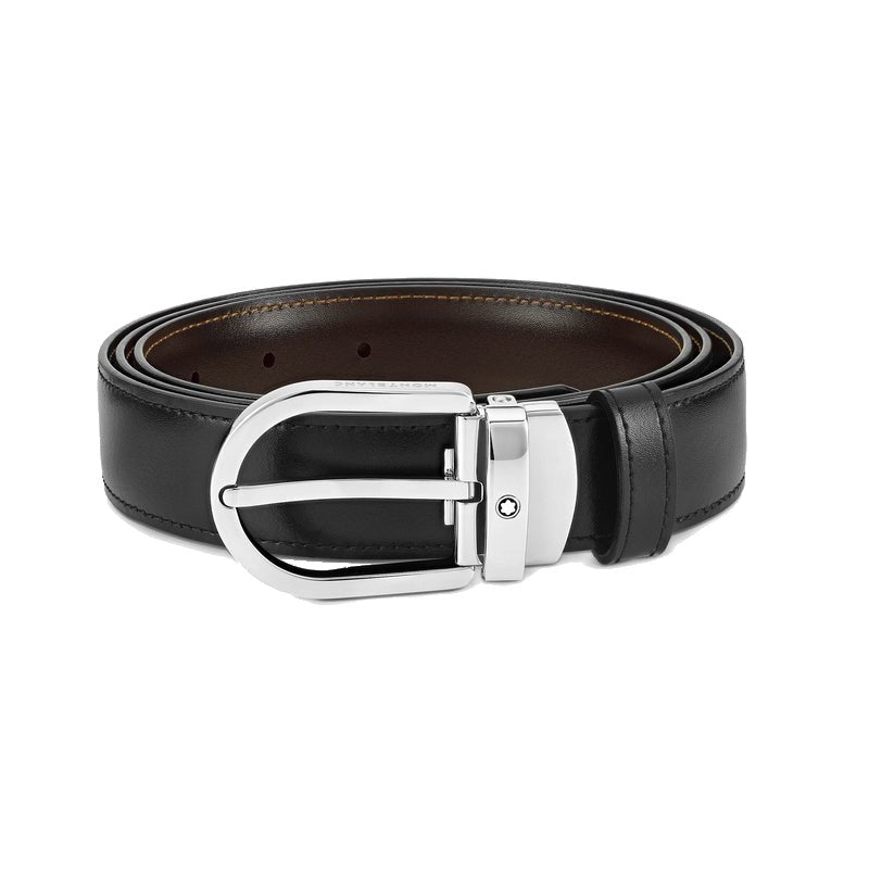 Ceinture hommeMontblancCeinture réversible Montblanc à boucle fer à cheval de 30 mm en cuir noir/marron